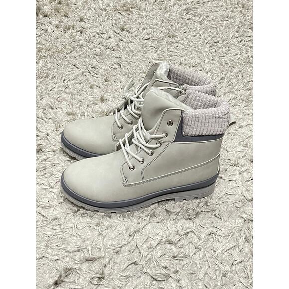 Women's Gray Combat Boots Non Slip Side Zipper Size 11 - Picture 1 of 9